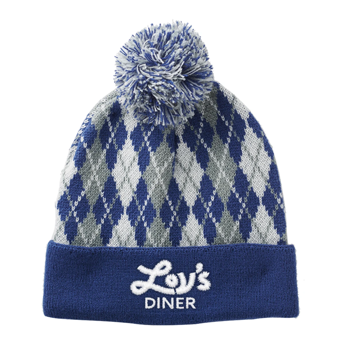 Argyle Pattern Pom Beanie (Embroidered) 1