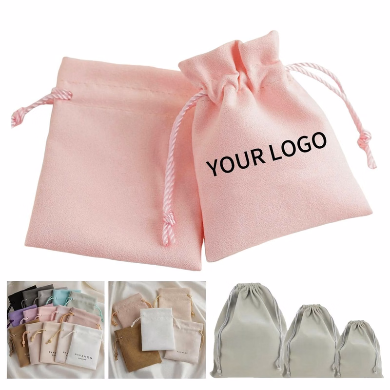 Flannel Drawstring Pouch Small Reusable Soft Fabric Bag