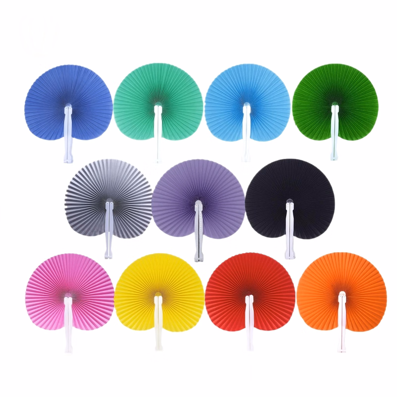 Round Heart Shaped Folding Paper Fan with Plastic Handle