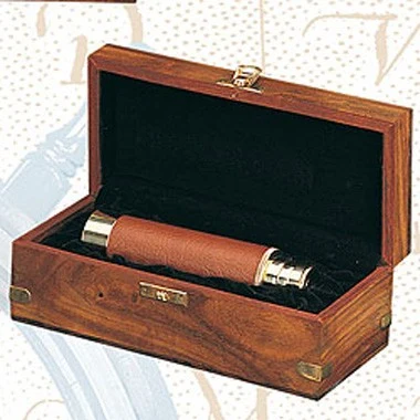4 Section Vintage Brass Telescope Vinyl Grip Wood Box 1