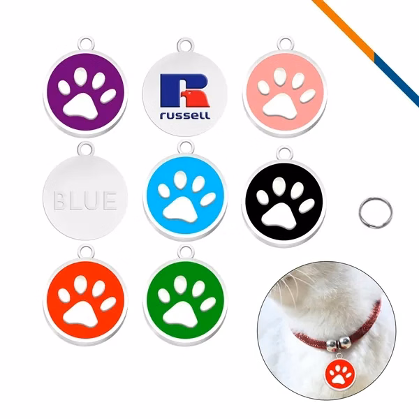 Custom Plastic Round Paw Shaped Pet ID Tags With O Ring — Durable Pet Safety Branding