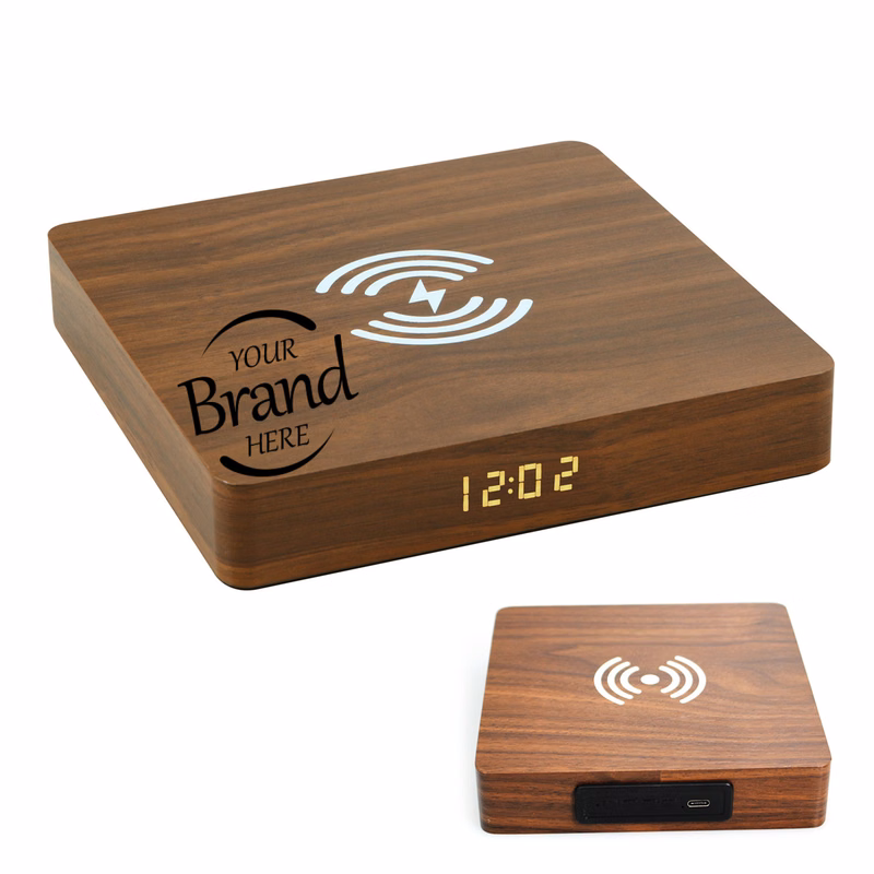 Wooden Digital Clock Wireless Charging