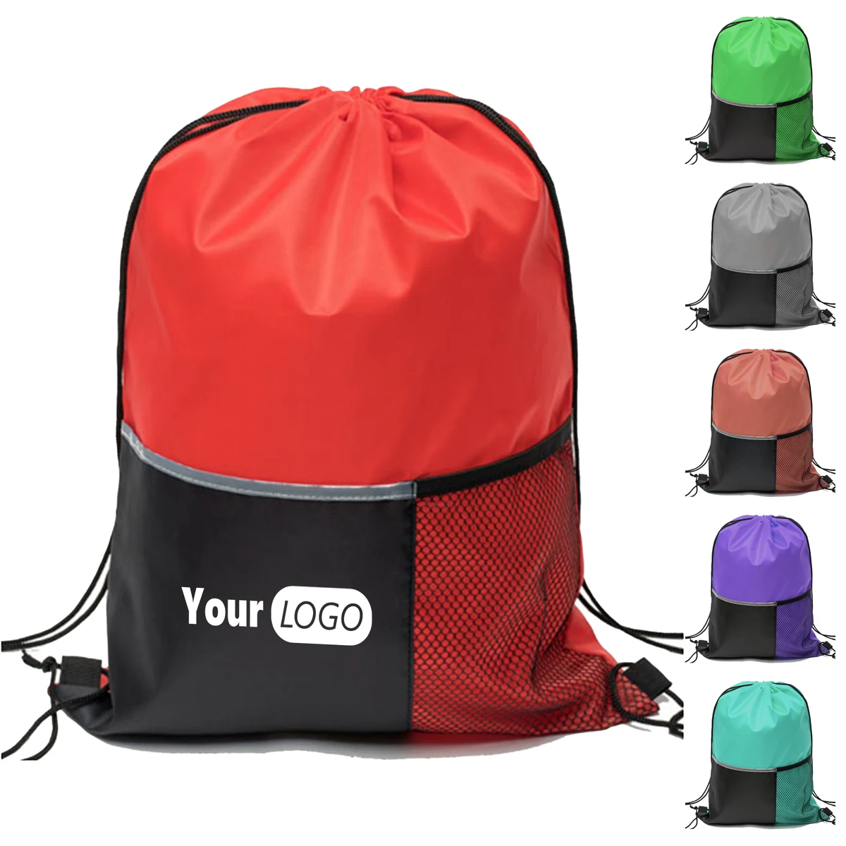 Polyester Durable Drawstring Backpack With Mesh Pocket 1