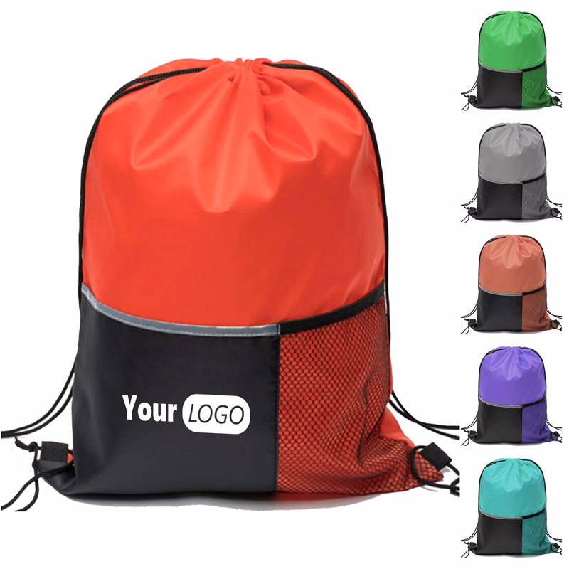 Polyester Durable Drawstring Backpack With Mesh Pocket