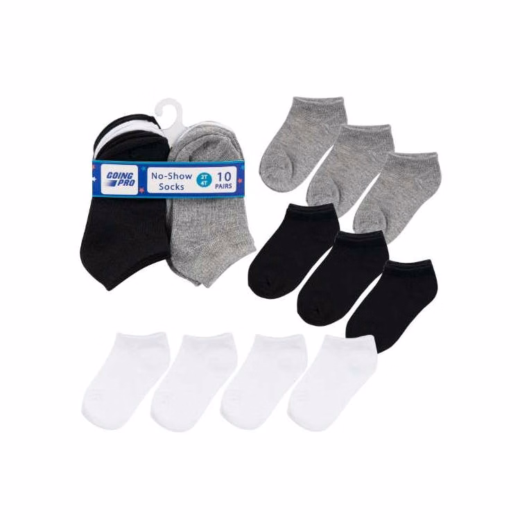 Boys' No-Show Socks - 3 Colors 2T-4T 10 Pk