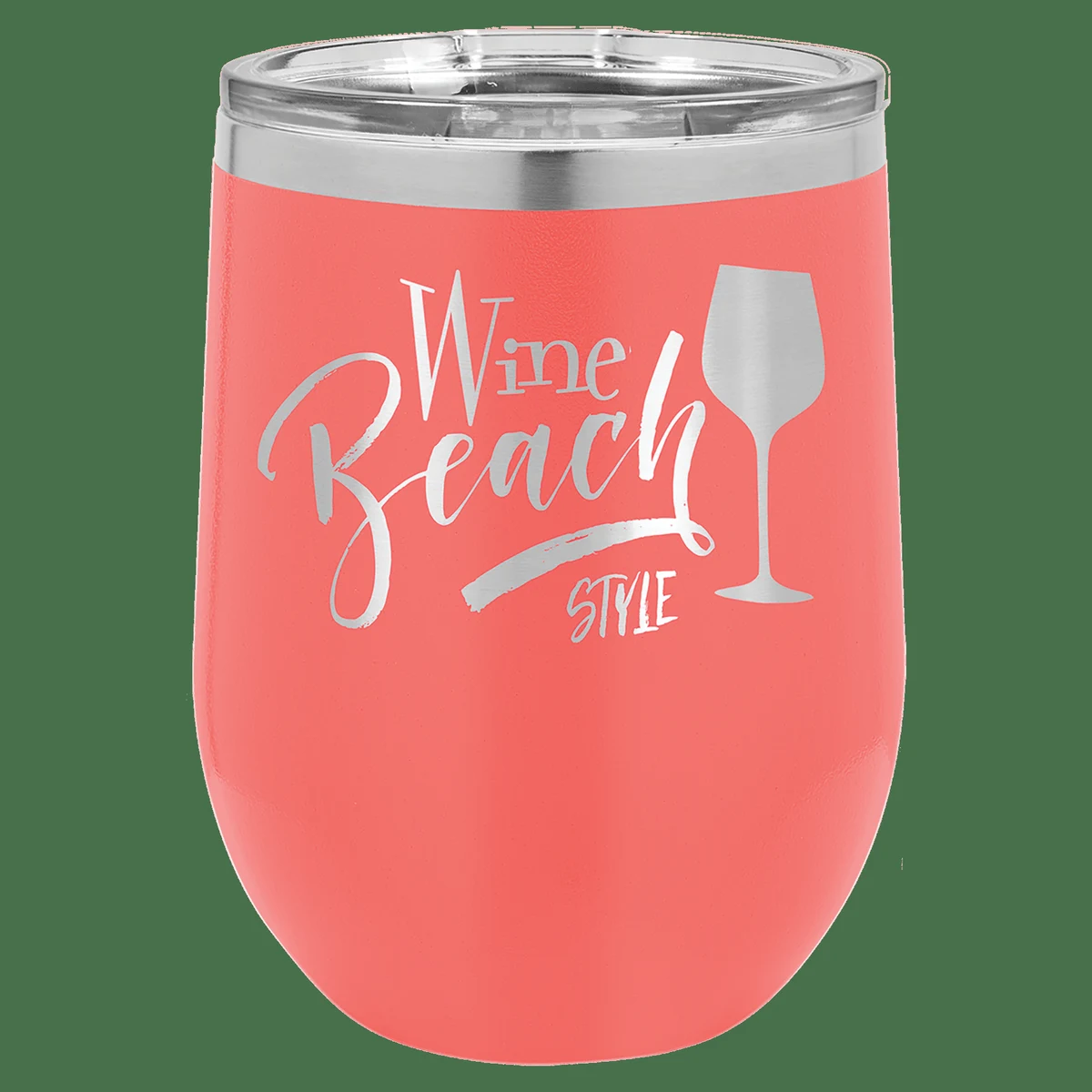 12 oz. Coral Laser Engraved Polar Camel Stemless Wine Tumbler w/Clear Lid 1