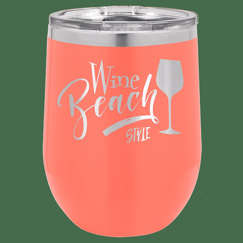 12 oz. Coral Laser Engraved Polar Camel Stemless Wine Tumbler w/Clear Lid