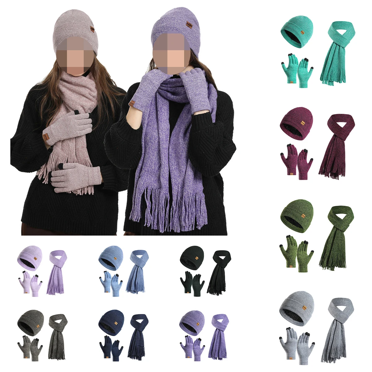 Knit Winter Hat Scarf Gloves Set 1