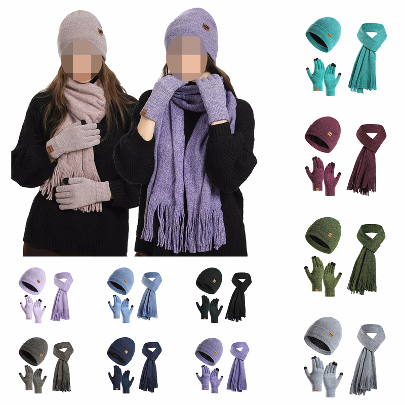 Knit Winter Hat Scarf Gloves Set