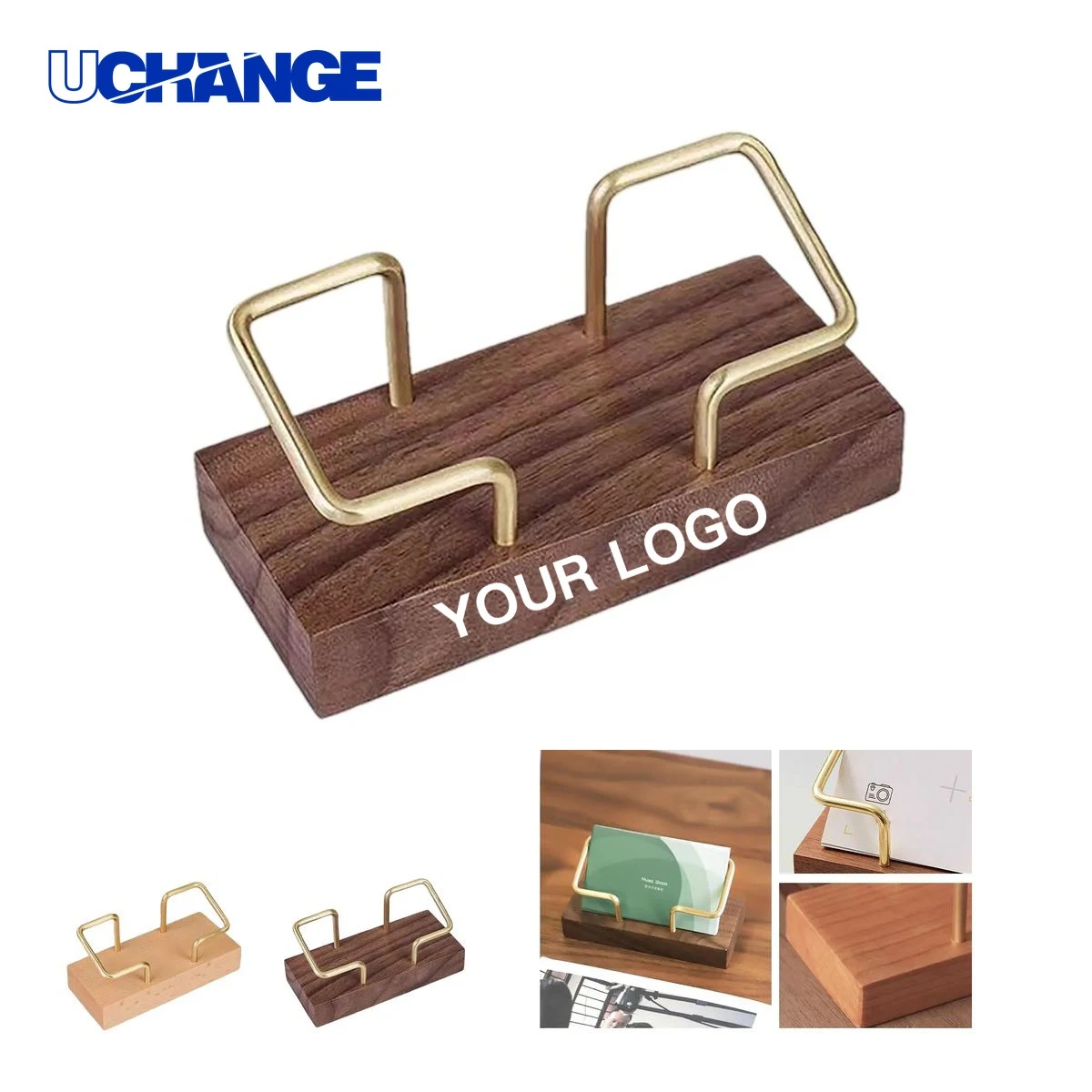 Wood Metal Business Card Holder Stand 1