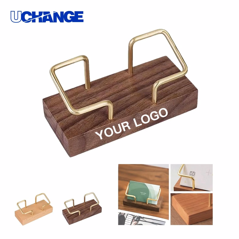 Wood Metal Business Card Holder Stand