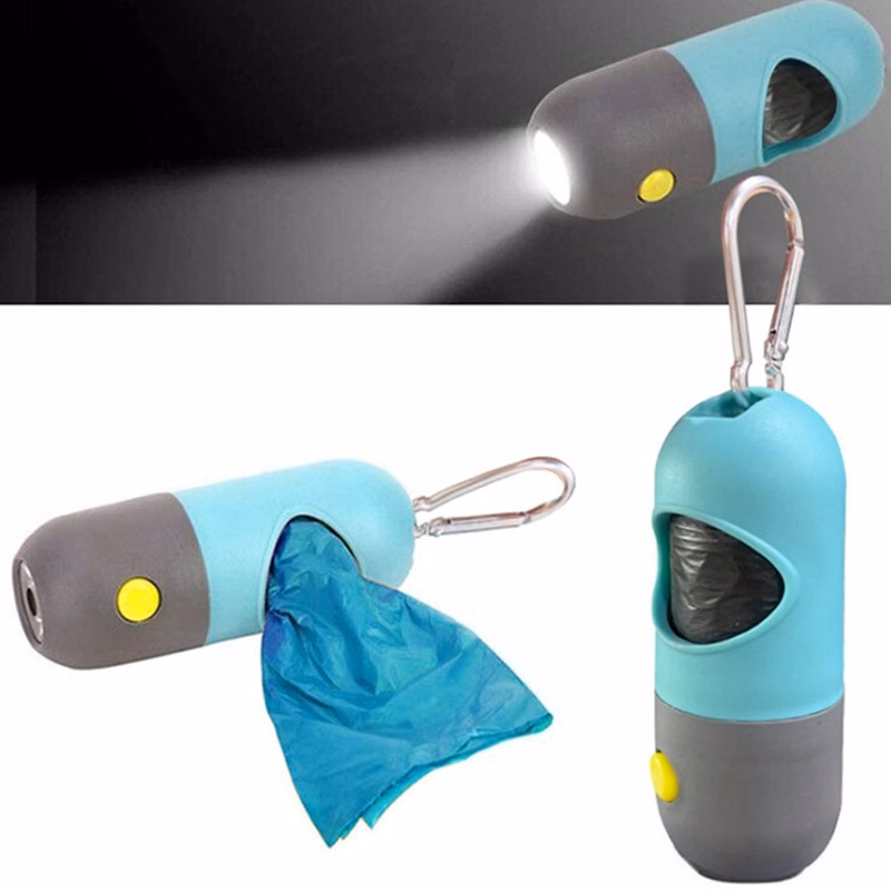 Dog Poop Waste Bags Holder with LED Flashlight