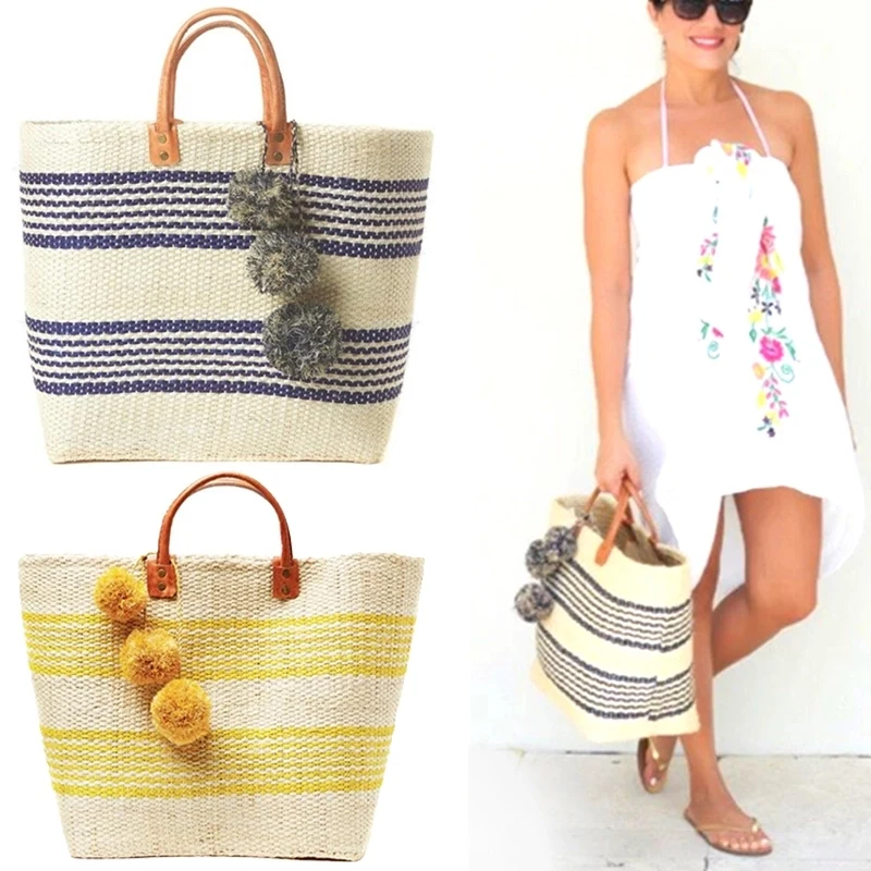 Straw Striped Beach Tote Bag 1