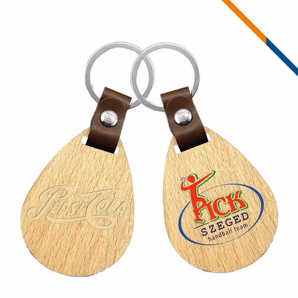 Custom Full Color Wooden Keychain Wide Design 3.1 Inch — Trade Shows & Loyalty