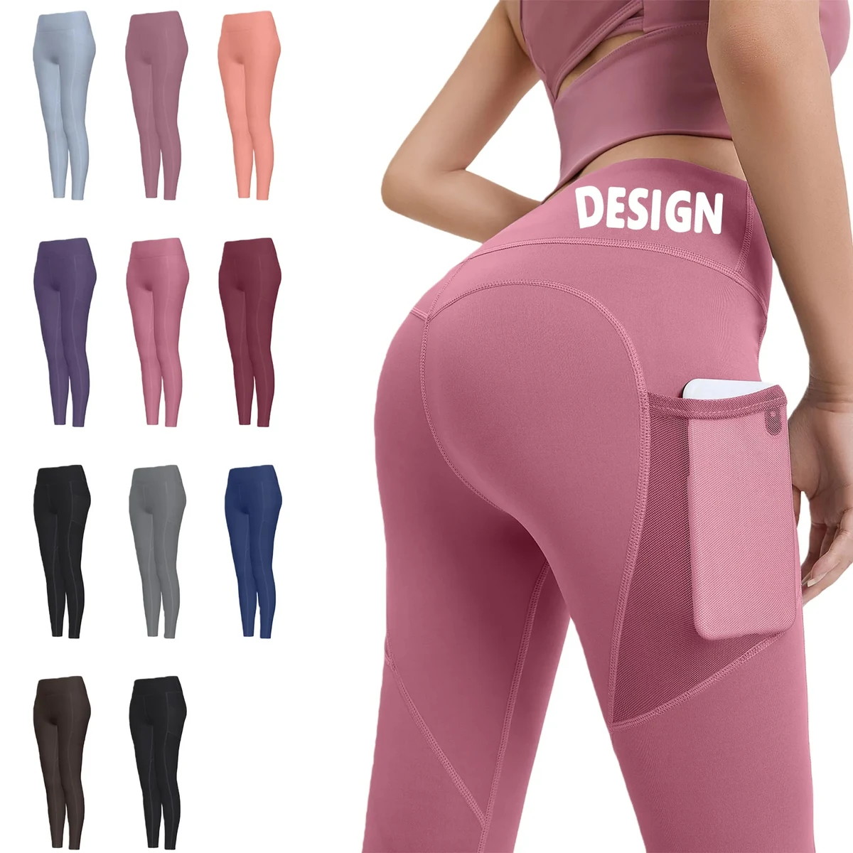 High Waisted Tummy Control Yoga Pants With Mesh Side Pockets 1
