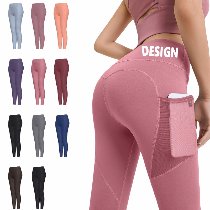 High Waisted Tummy Control Yoga Pants With Mesh Side Pockets