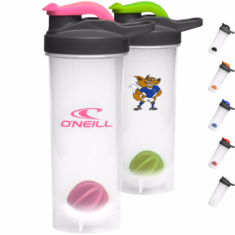 Gym Water Bottles - 24 oz. Shaker Bottle w/ Mixer & Handle