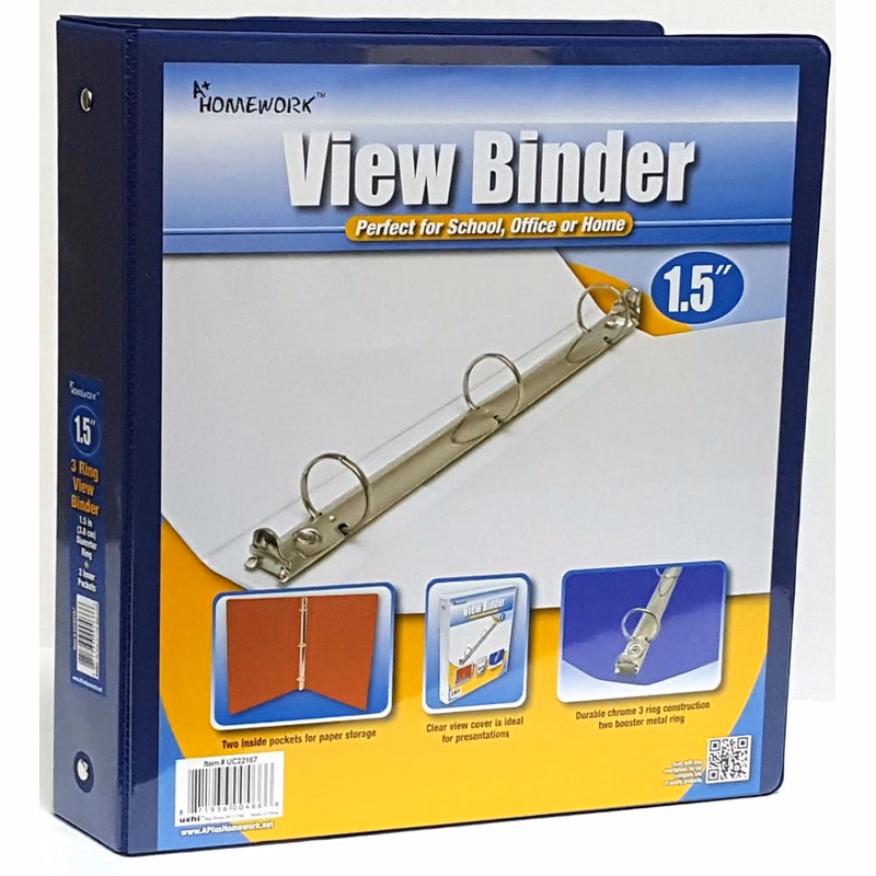 1.5" 3-Ring Binders -  Blue View Cover 2 Pockets