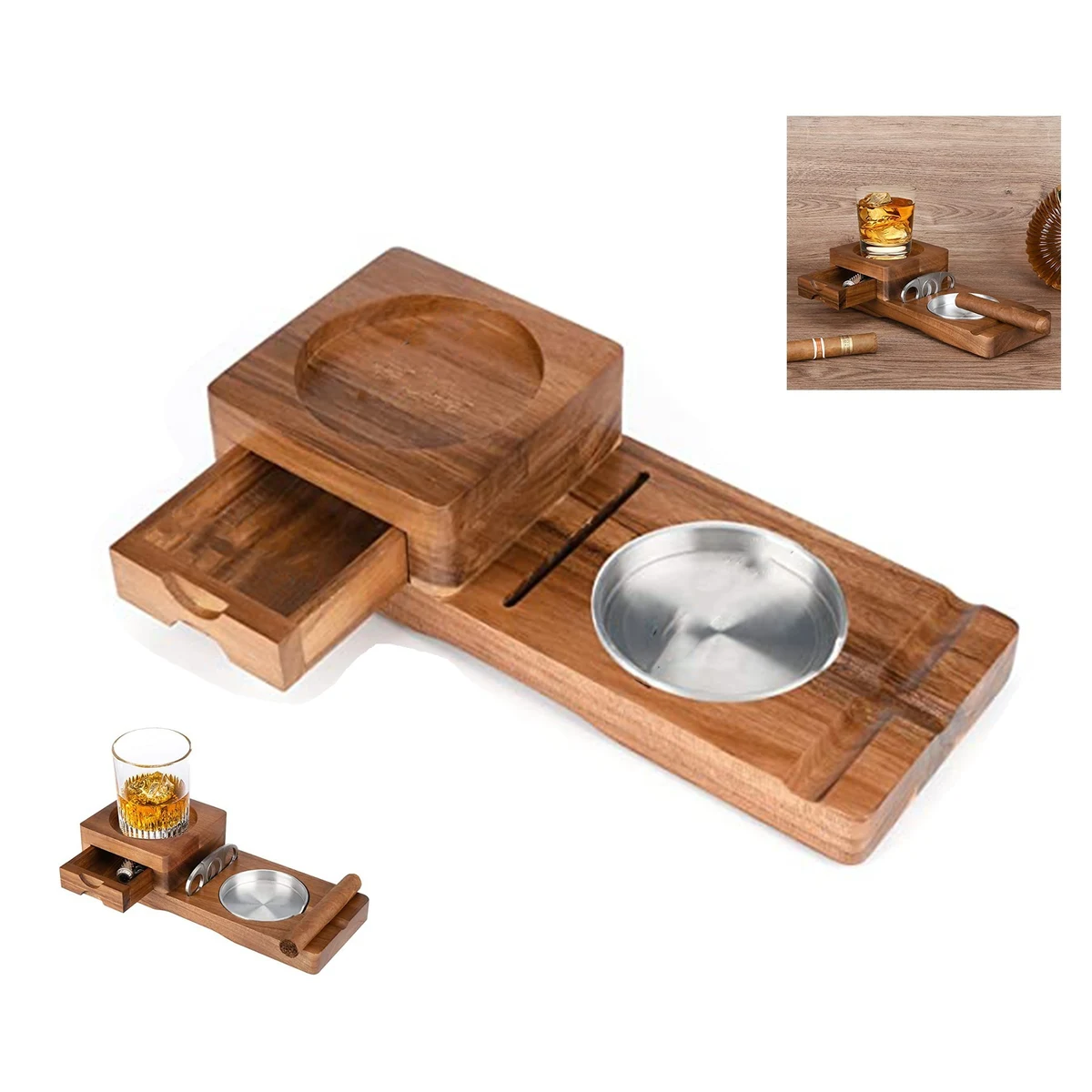 Cigar Ashtray Cup Wooden Ashtray Cigar Cutter Set 1