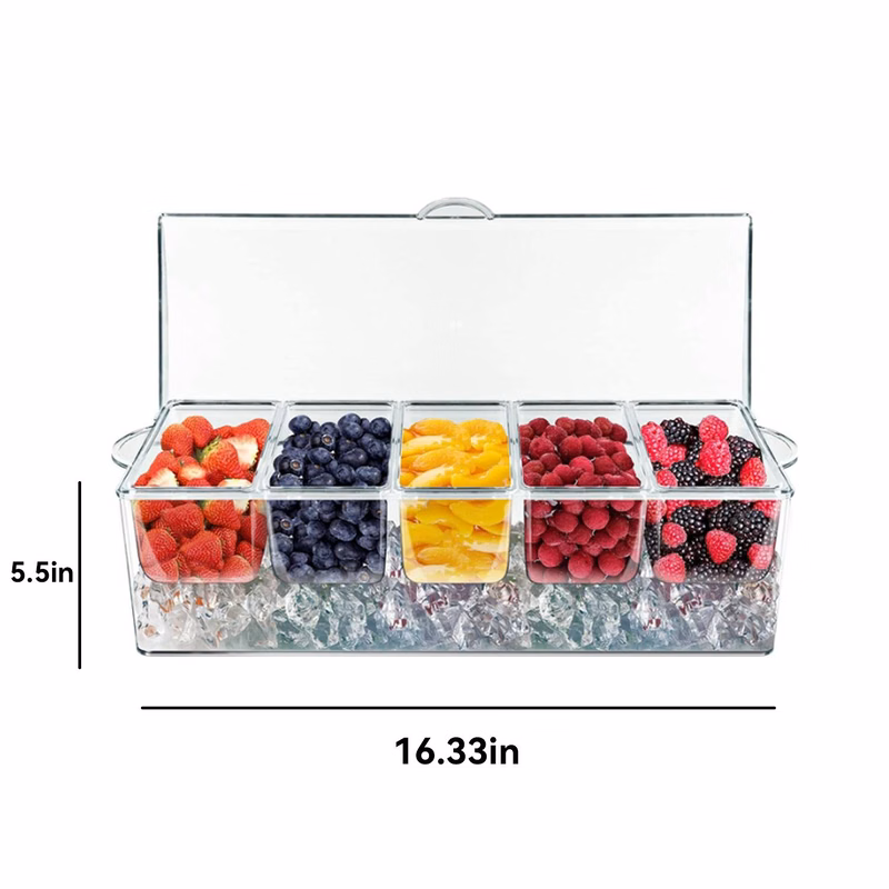 5-Compartment Clear Chilled Condiment Server w/ Lid