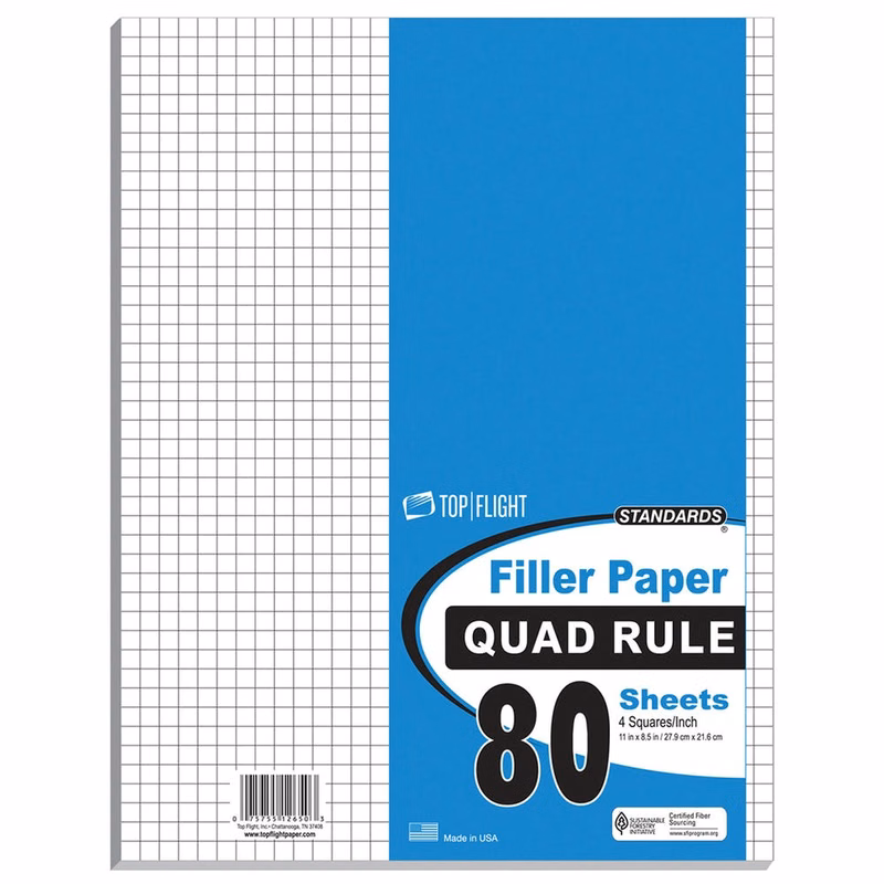 Filler Paper - Quad-Ruled 80 Sheets Size: 11" x 8.5"