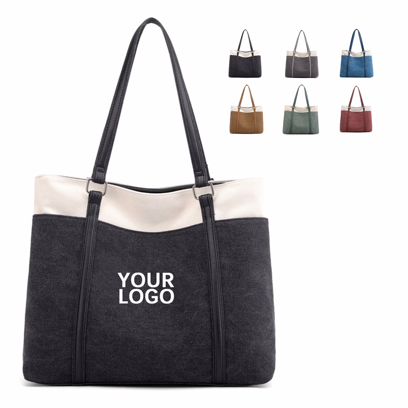 Canvas Laptop Tote With Synthetic Leather Handle 16" x 13.7" x 4.7"