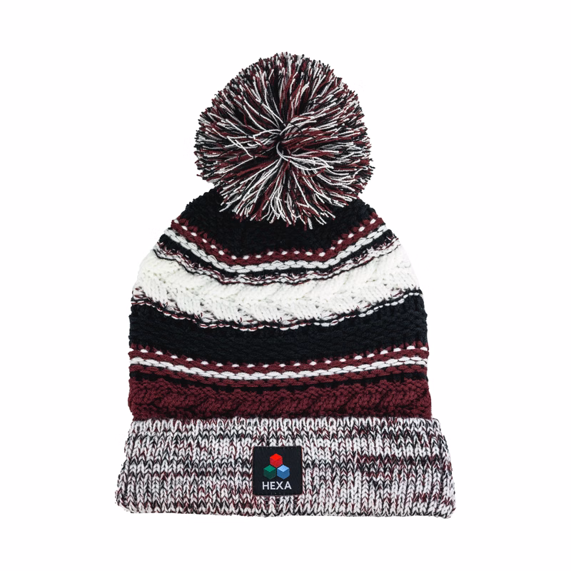 Pom Pom Beanie w/ Sewn Woven Patch