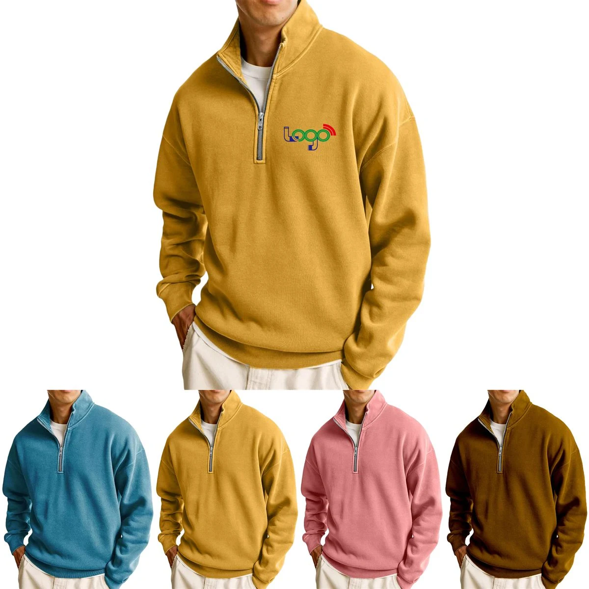 Polyester Long-sleeve Hoodie With a Half-zip Stand-up Collar, custom hoodie or sweatshirt with logo imprint 1