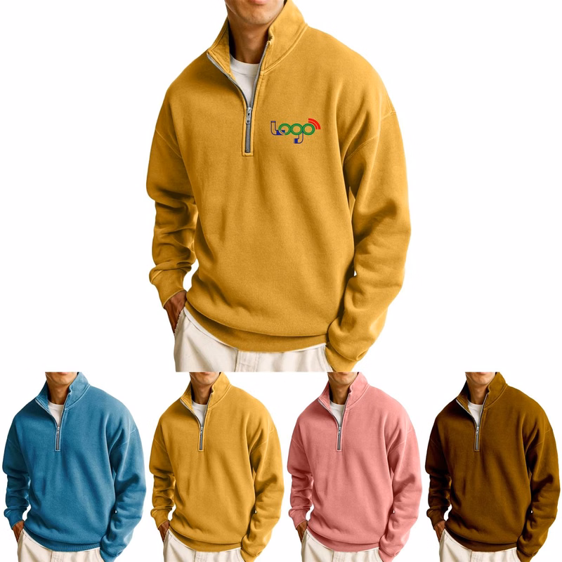 Polyester Long-sleeve Hoodie With a Half-zip Stand-up Collar