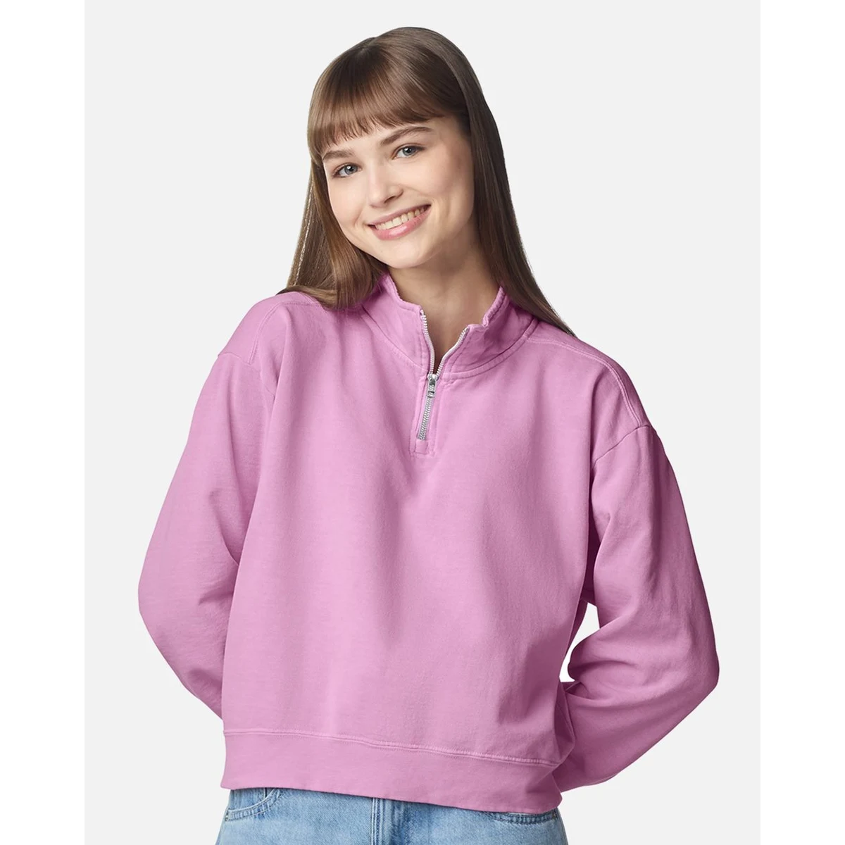 Women's Garment-Dyed Mid-Length Quarter-Zip Sweatshirt - 1580L 1