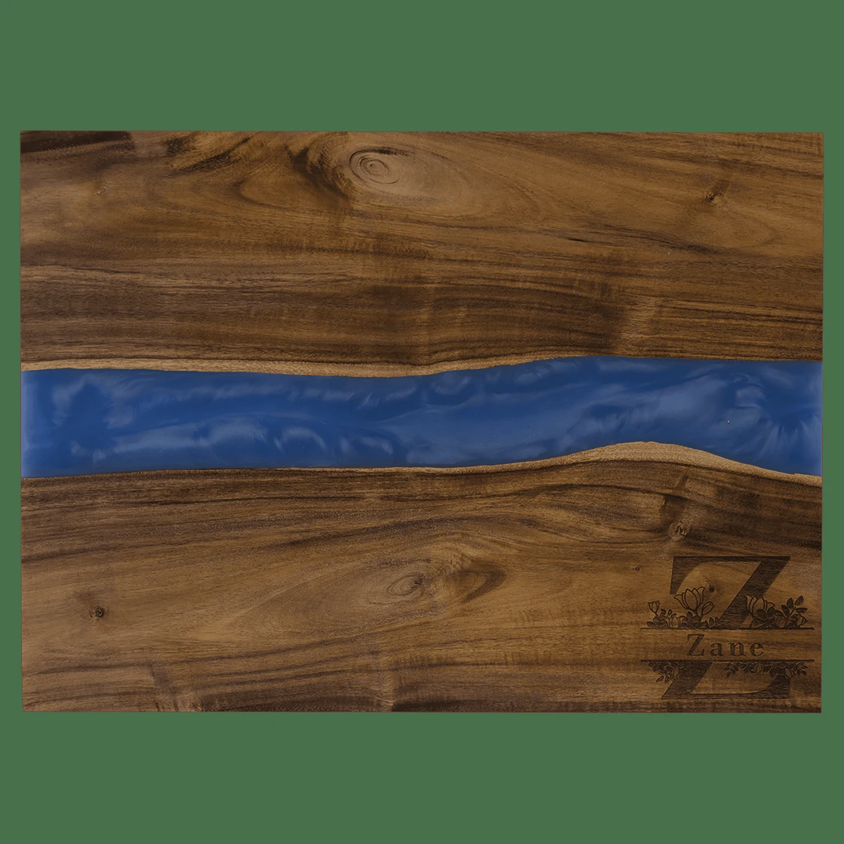 15 3/4" x 11 3/4" Woodgrain/Blue Acacia with Pearl Resin Serving Board 1