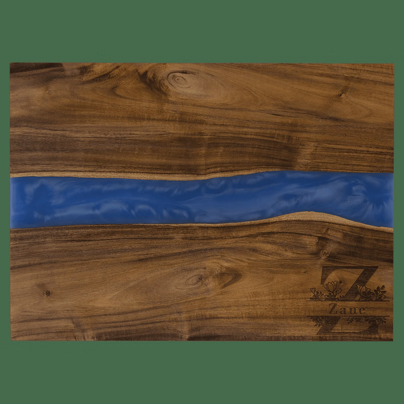 15 3/4" x 11 3/4" Woodgrain/Blue Acacia with Pearl Resin Serving Board