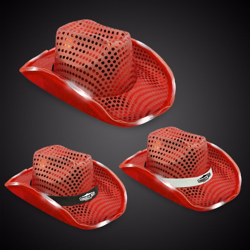 RED SEQUIN LED COWBOY HAT(Blank)