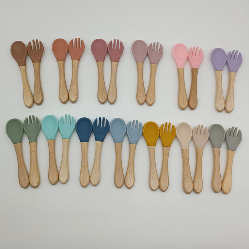Baby Silicone Fork/Spoon With Wooden Handle