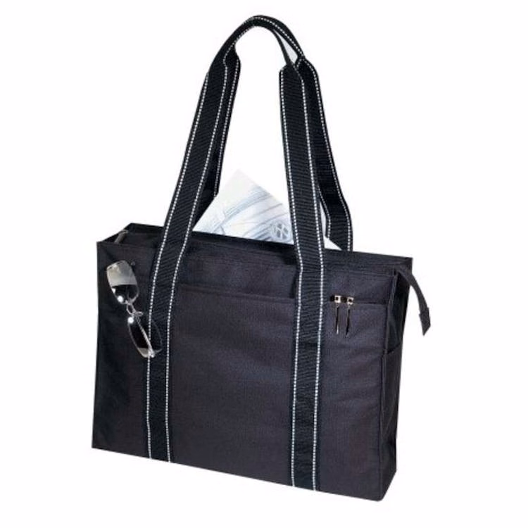 Zippered Polyester Tote - Black 15 1/4"