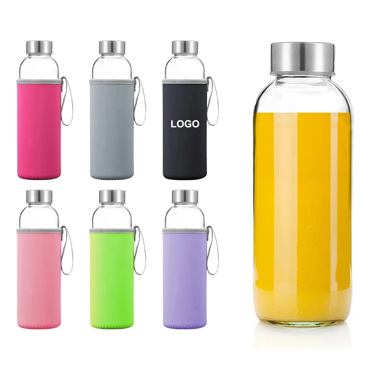18oz Glass Water Bottle with Sleeve 1