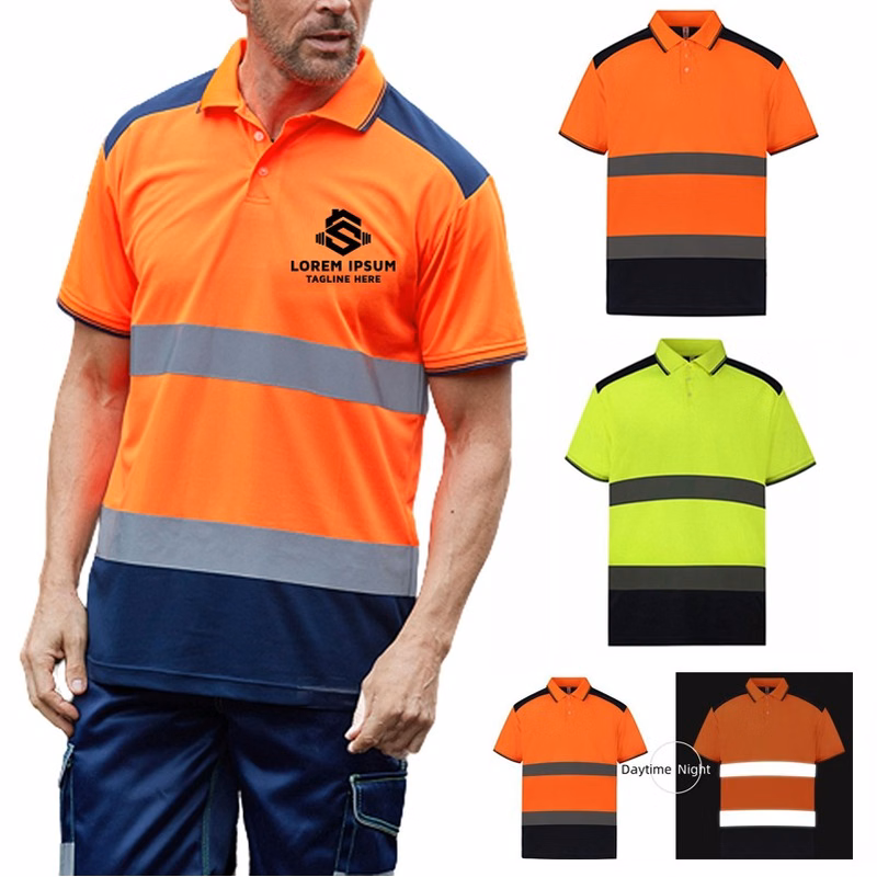 Class 3 Breathable Hi Viz Reflective Safety Short Sleeve Polo Shirt