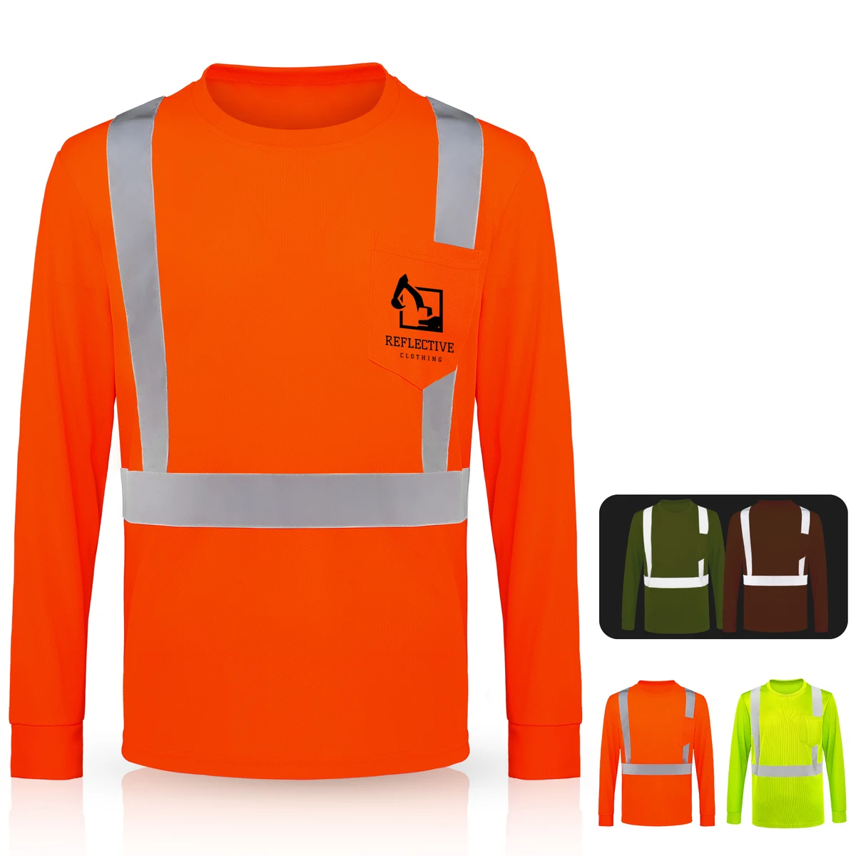 4 Oz. Class 2 Long Sleeve Hi Vis Reflective Safety T-Shirt W / Pocket 1