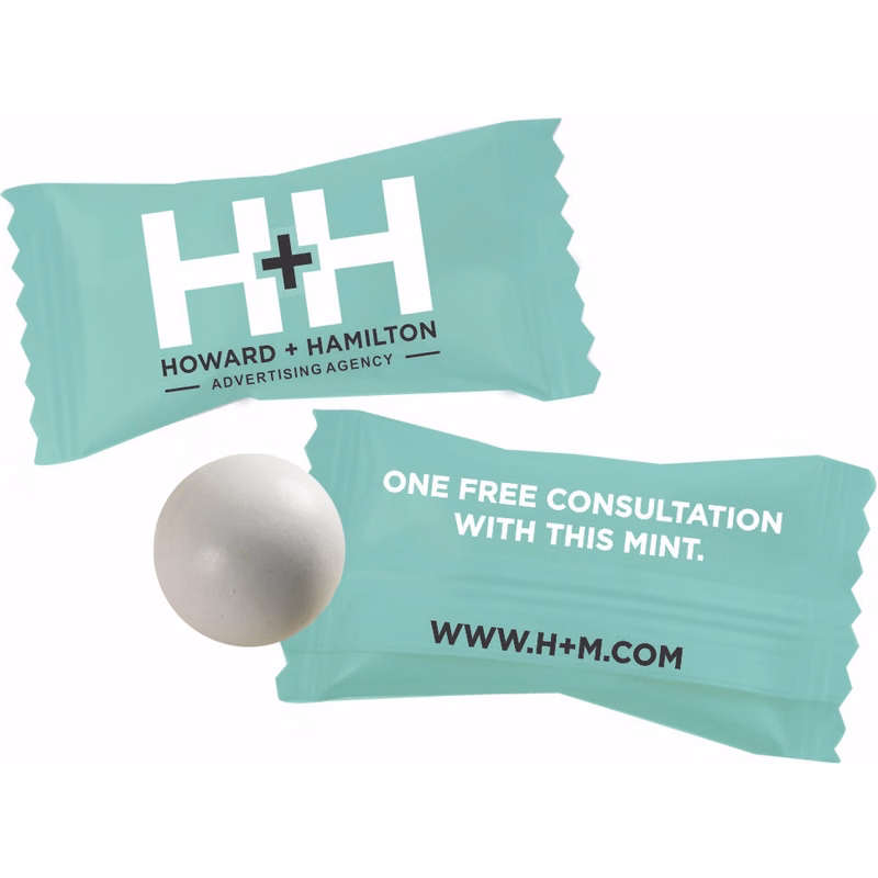 Pastel Chocolate Mints In A White Candy Shell - Custom Wrapper