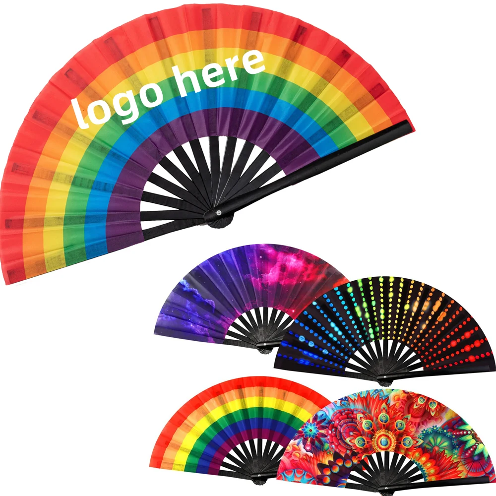 Large Rainbow Folding Hand Fan 1