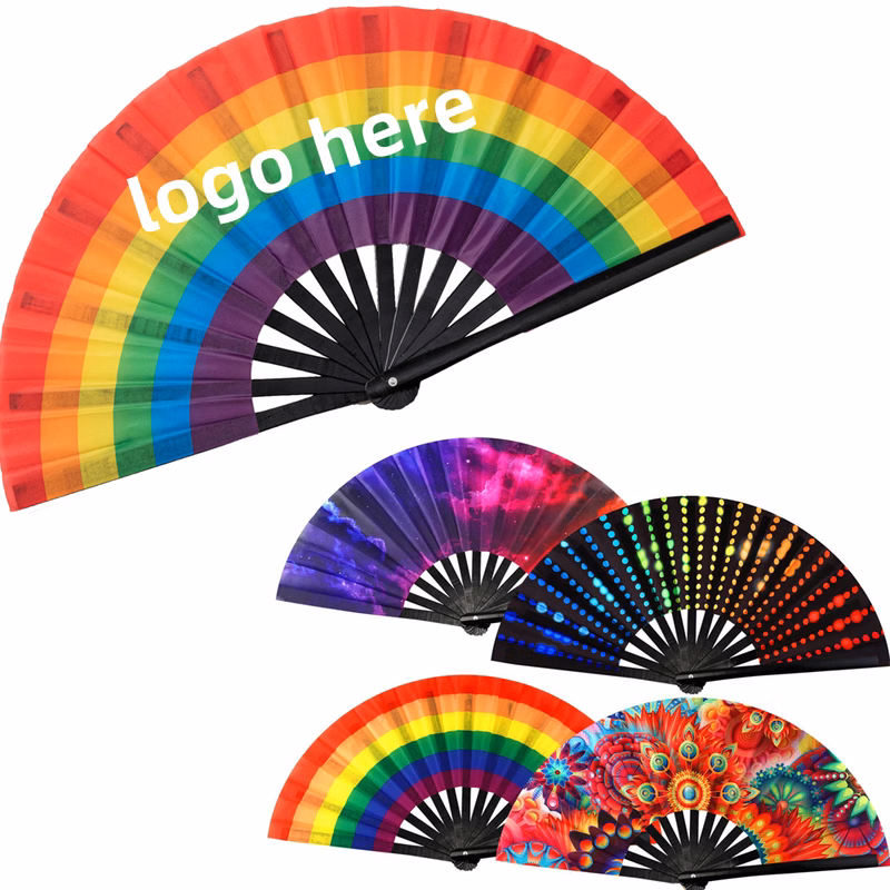 Large Rainbow Folding Hand Fan