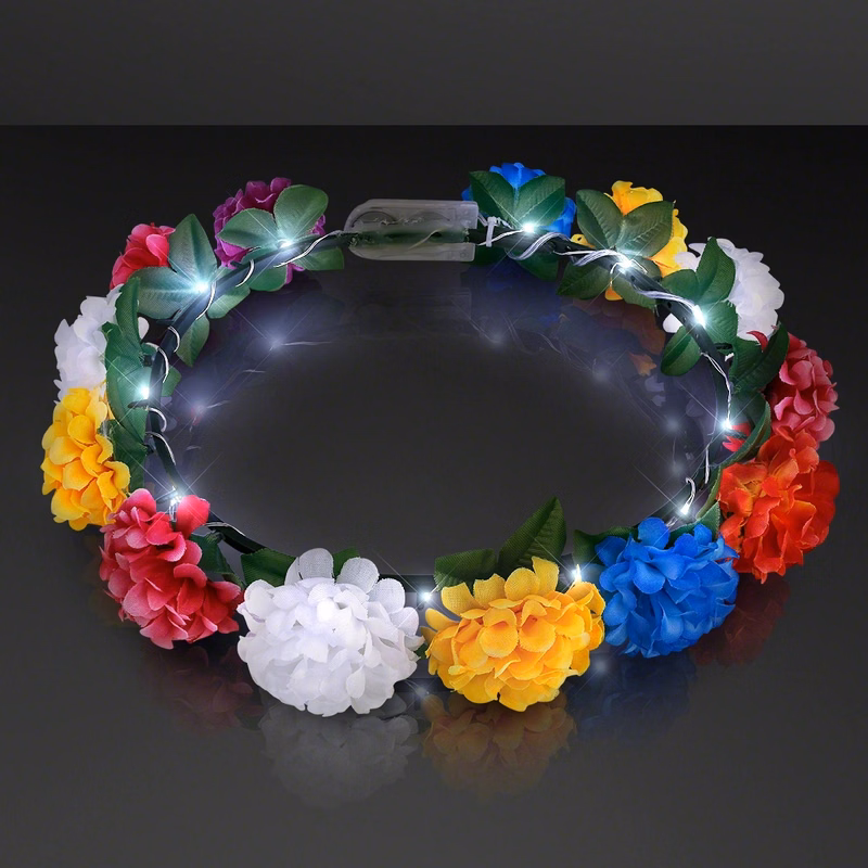 Rainbow Flower Crowns with White Lights