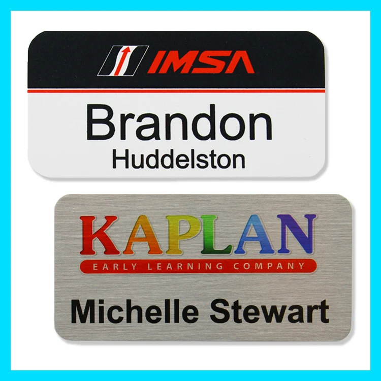 The Athena full color metal name badge 1.5" x 3" 1