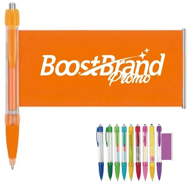 Custom Pull-Out Banner Pen with Retractable Ad Display — Trade Show Multifunction Tool, custom pen with logo imprint 1