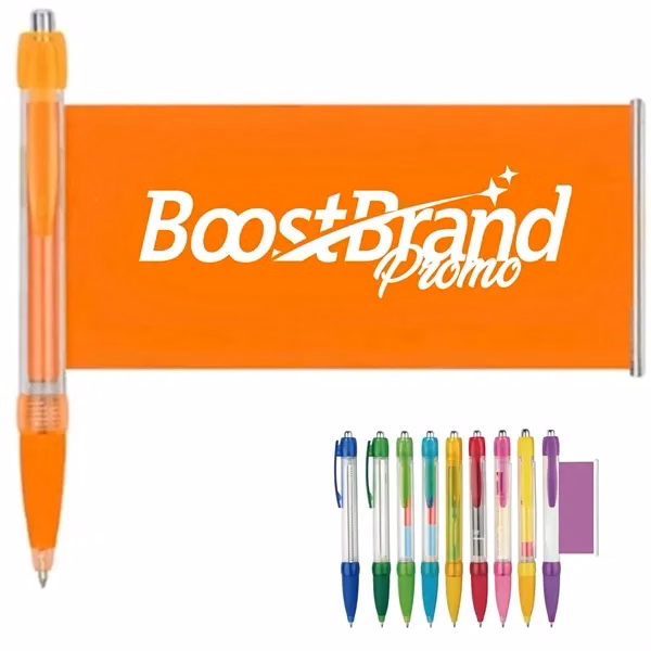 Custom Pull-Out Banner Pen with Retractable Ad Display — Trade Show Multifunction Tool