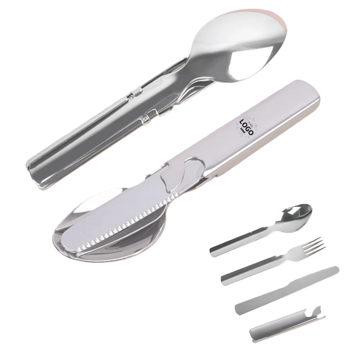 Stackable 4 in 1 Stainless Steel Flatware Set W/Storage Bag 1