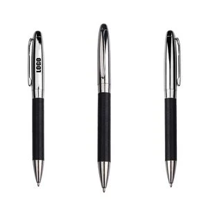 Weaved PU Leather Barrel Metal Pen 1