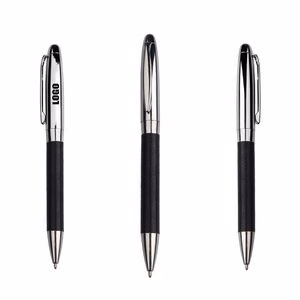 Weaved PU Leather Barrel Metal Pen