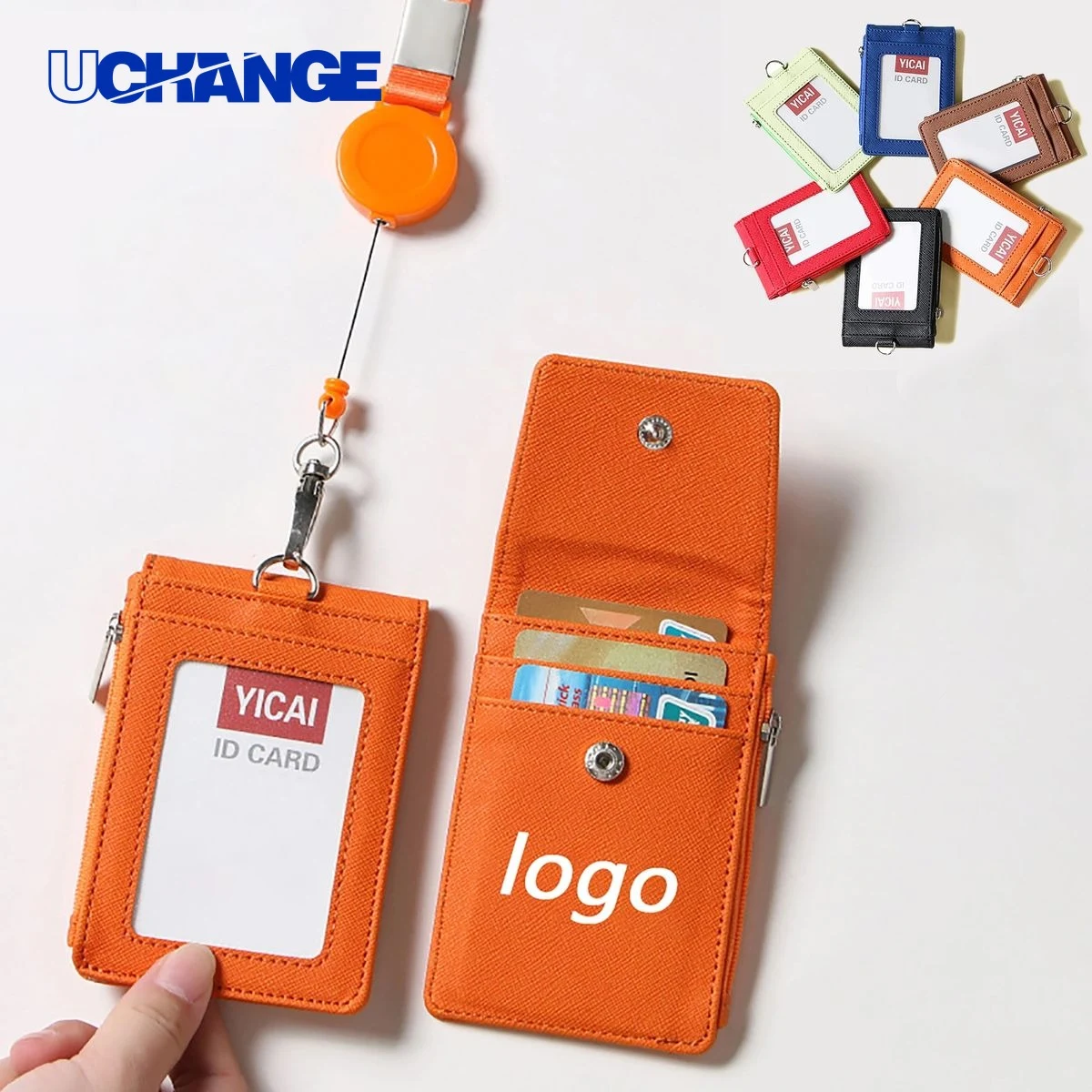 Leather ID Card Lanyard Case 1