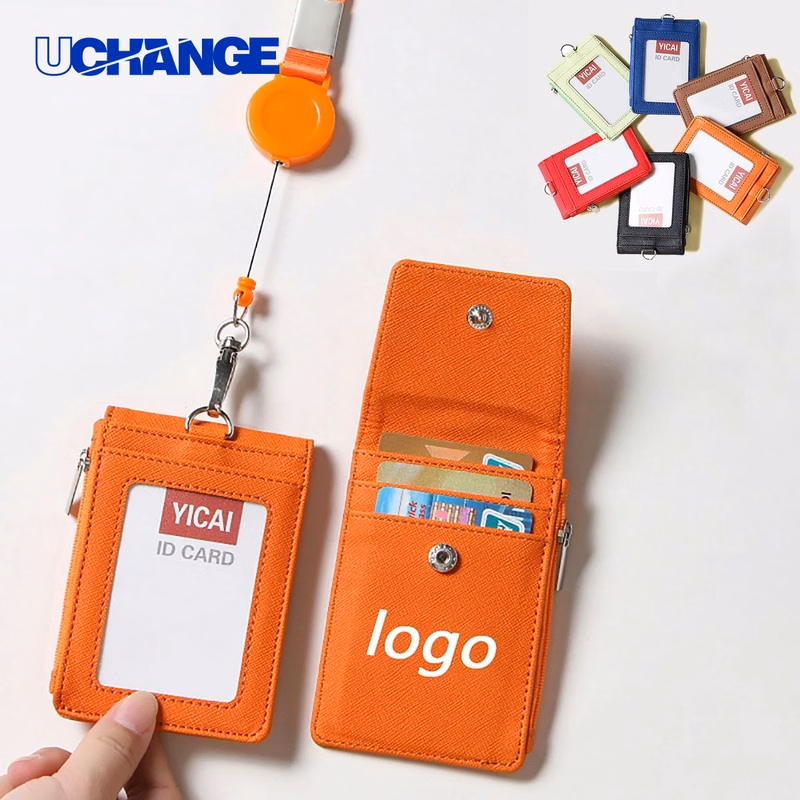 Leather ID Card Lanyard Case